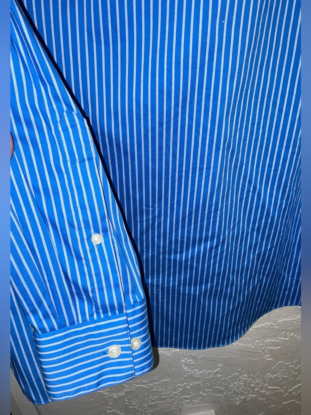 Kenneth Cole Reaction Regular Fit Blue and White Vertical Stripe Dress Shirt - Picture 7 of 9